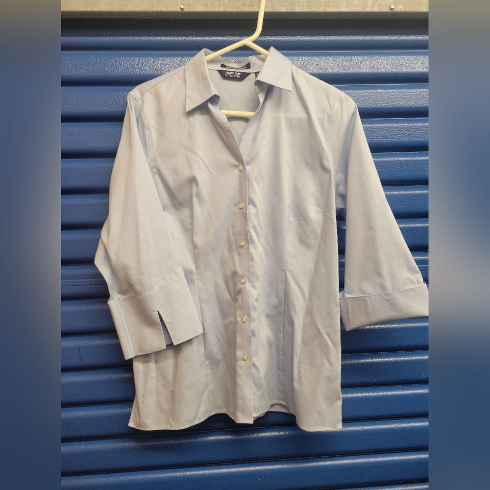 Lands' End Ladies pinpoint oxford , size 14 light blue , 3/4 sleeve